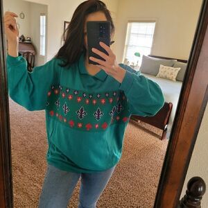 The Classics by Lauren Brooks 38 18W teal collared pullover sweater 80's vintage